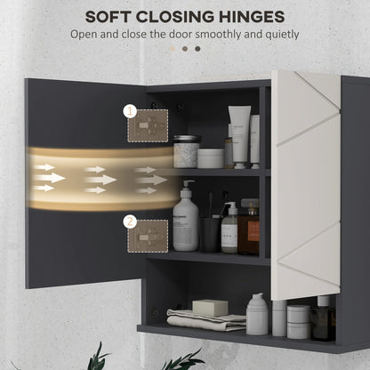 kleankin Bathroom Mirror Cabinet, Wall Mounted Bathroom Storage Cupboard with Adjustable Shelves, 55W x 17D x 55Hcm, Light Grey 
