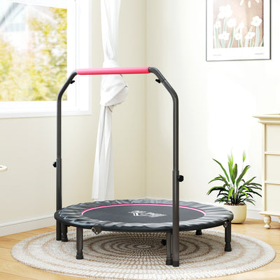 HOMCOM 48" Foldable Mini Fitness Trampoline, with Adjustable Foam Handle, Pink 