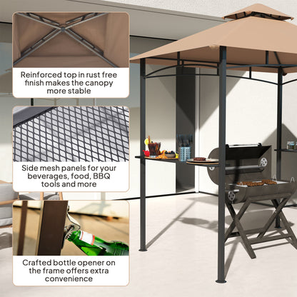 Outsunny 2.5M (8ft) New Double-Tier BBQ Gazebo Shelter Grill Canopy Barbecue Tent Shelter Patio Deck Cover - Khaki 