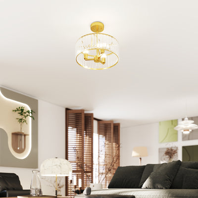 HOMCOM Crystal Ceiling Light Fixture, Semi Flush Mount Modern Crystal Chandelier Ceiling Light for Living Room, Bedroom, Hallway,  Dining Room, E14 Base 3-Lights, Gold Tone 