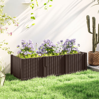 Outsunny Plastic Raised Garden Bed, Modular Planter Box Kit, Garden Fence Edging Border for Flowers, Vegetables, Herbs, Brown 