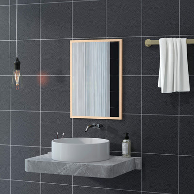 HOMCOM Wall Bathroom Mirror, 70 x 50 cm Wall-Mounted Mirror for Living Room, Bedroom, Hallway, Natural Wood 