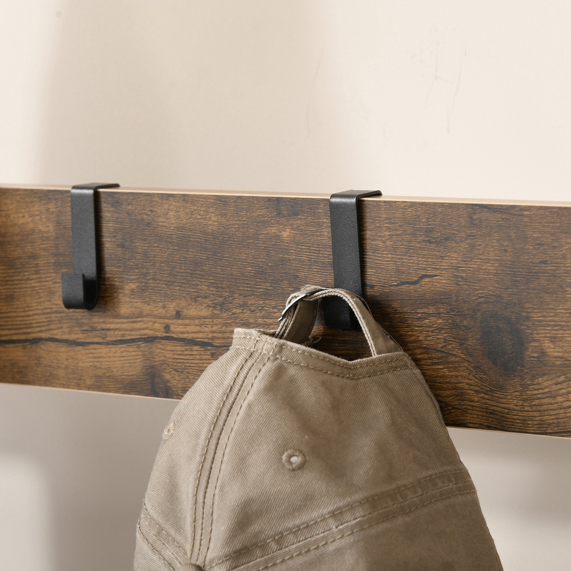 HOMCOM Coat Rack Stand Industrial hallway Shoe Rack Removable Hooks Metal Wood Hangers Storage Cabinet Rustic Brown 72L×34W×185H(cm) 