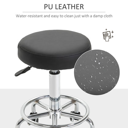 Vinsetto Round Rolling Stool, PU Leather Height Adjustable Stool Chair with Wheels and Swivel Seat for Salon, Massage, Spa, Home Kitchen, Black 