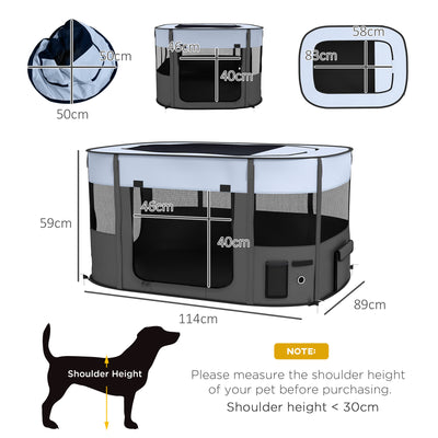 PawHut Foldable Dog Pen with Storage Bag for Indoor/Outdoor Use, Portable Pet playpen, with Ground Stakes - Grey 