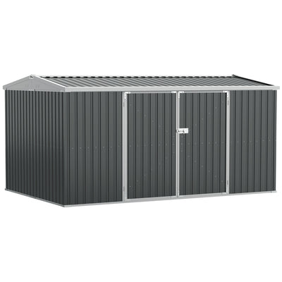 Outsunny 14 x 8ft Outdoor Garden Metal Storage Shed with Lockable Door, Tool Storage Box for Garden, Patio and Lawn, Grey 