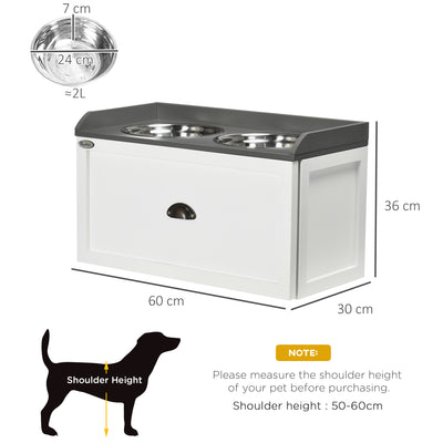 PawHut Stainless Steel Raised Dog Bowls, with 21L Storage Drawer for Large Dogs and Cats - White 