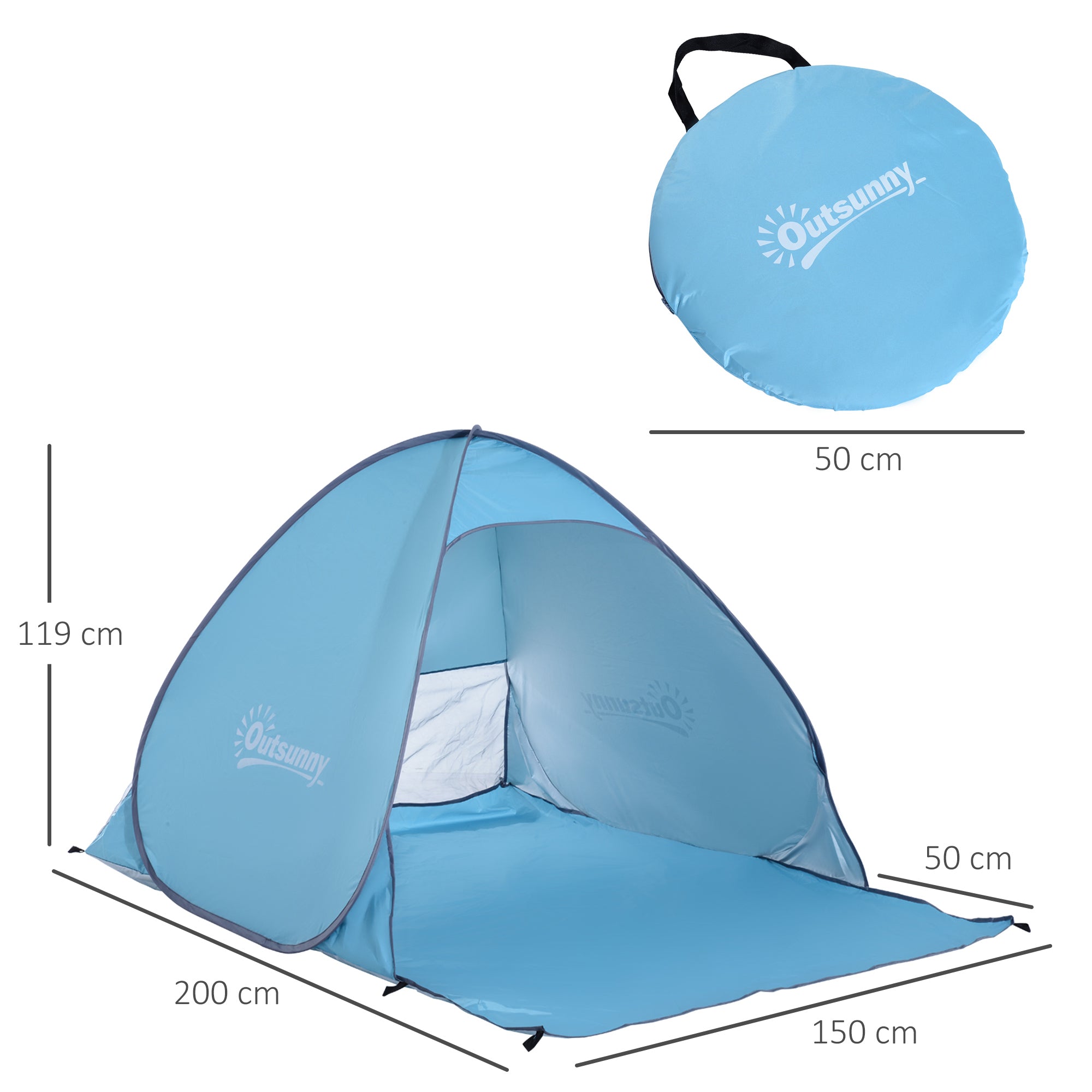 Outsunny 2-3 Person Pop up Beach Tent Hiking UV 30+ Protection Patio Sun Shelter (Blue) 