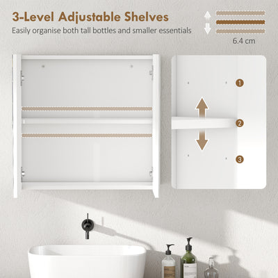 HOMCOM Double-Door Bathroom Mirror Cabinet - White 