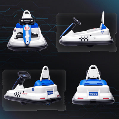 HOMCOM 6V Electric Kids Bumper Car, 6V Spin Waltz Car, with Music, Horn, Lights - White 