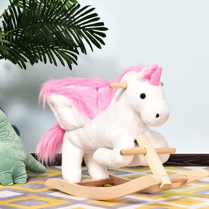 HOMCOM Kids Rocking Horse Unicorn Wooden Plush Ride On Chair Toy with Music 1.5-3 Years 