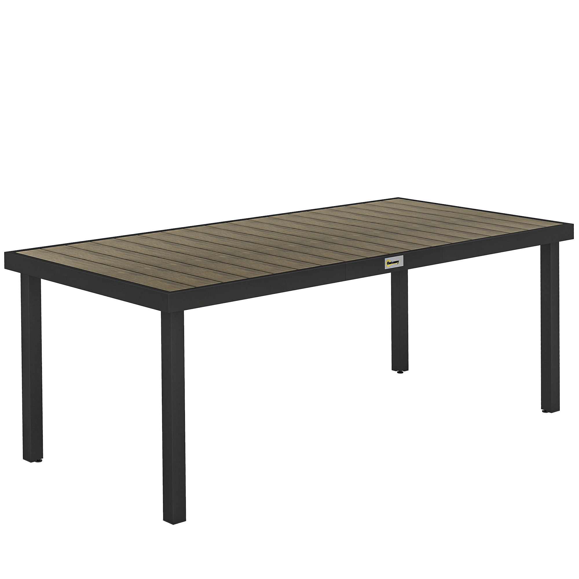 Outsunny Aluminium Outdoor Garden Dining Table for 8 People, Faux Wood Top, for Garden, Patio, 190 x 90 x 74cm, Brown 