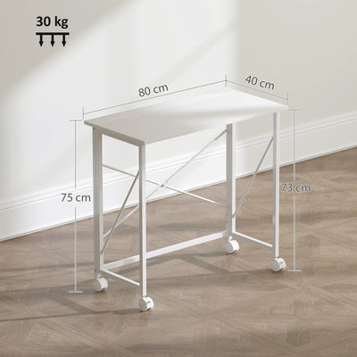HOMCOM 80 cm Folding Desk on Wheels - White 