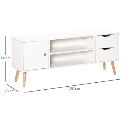 HOMCOM TV Stand for TVs up to 50", TV Console Cabinet with Open Storage Shelf and Drawers for Living Room, Entertainment Room and Bedroom, White 