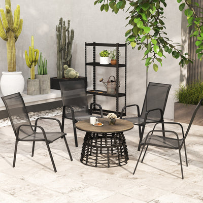 Outsunny Set of Four Stackable Mesh Seat Chairs - Black 