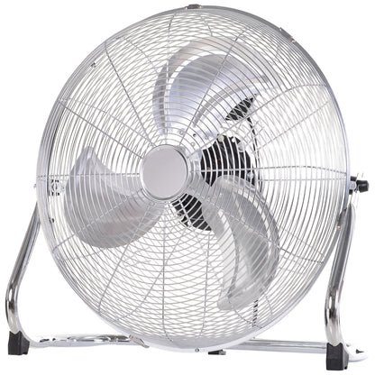 HOMCOM 20" Chrome Metal Floor Fan with Tilting, High Velocity, 3 Speed, Portable Gym Fan for Home Office, Silver 