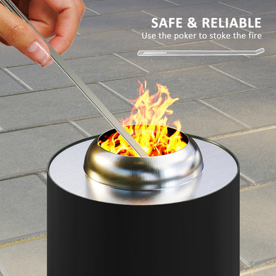 Outsunny Smokeless Fire Pit, 16 x 16 cm Stainless Steel Portable Wood Burning Firepit with Poker, Wood or Pellet Fuelled Tabletop Fire Pit for Garden Camping Bonfire Party, Black 