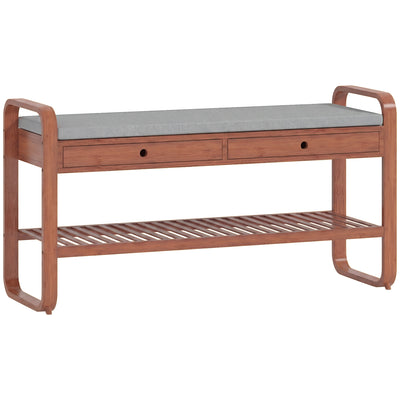 HOMCOM Shoe Bench with 2 Drawers Cushioned Seat Shoe Storage Bench for Hallway 105 cm Dark Brown and Grey