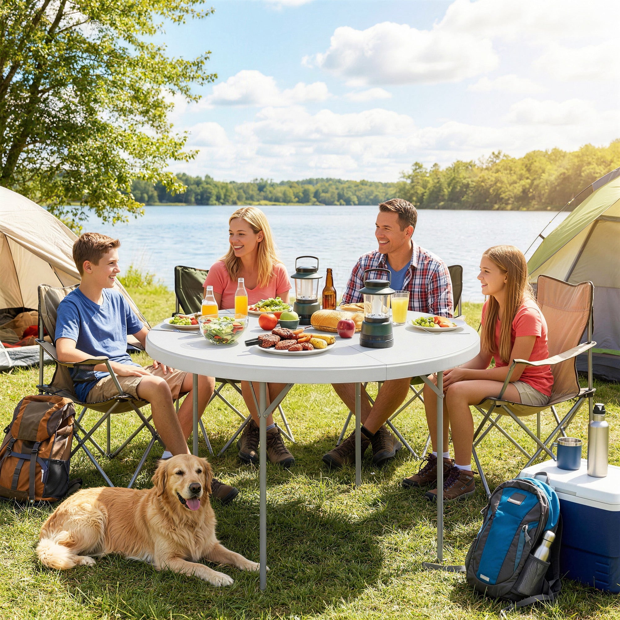Outsunny 4ft Folding Picnic Table, Camping Table with Non-slip Foot Pads and Metal Frame, 100 kg Load, for Garden, White 