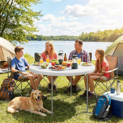 Outsunny 4ft Folding Picnic Table, Camping Table with Non-slip Foot Pads and Metal Frame, 100 kg Load, for Garden, White 