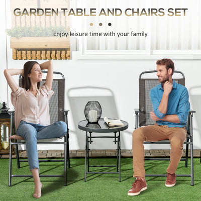 Outsunny Three-Piece Garden Seat Set, with Glass-Top Table - Brown 
