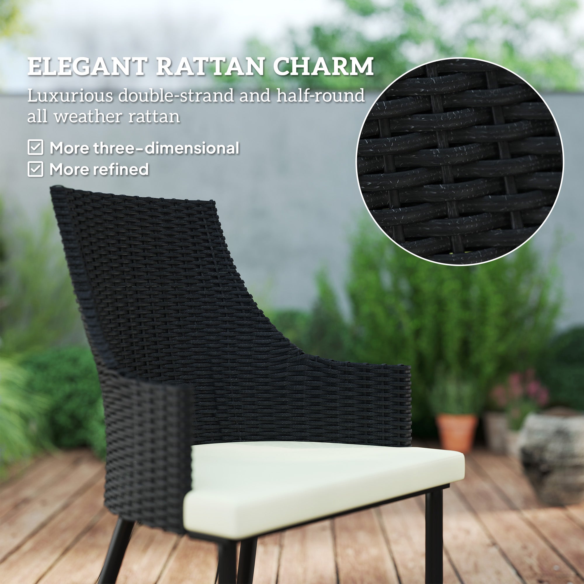 Outsunny 6 Seater Rattan Dining Set with Cushions, Garden Furniture Set with Armchairs, Rectangle Slatted Table Top, Steel Frame, Parasol Hole, Wicker Outdoor Furniture for Patio, Balcony, Cream White 