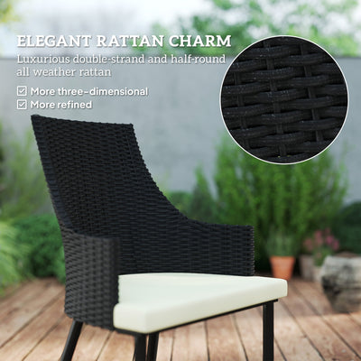 Outsunny 6 Seater Rattan Dining Set with Cushions, Garden Furniture Set with Armchairs, Rectangle Slatted Table Top, Steel Frame, Parasol Hole, Wicker Outdoor Furniture for Patio, Balcony, Cream White 