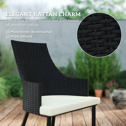 Outsunny 6 Seater Rattan Dining Set with Cushions, Garden Furniture Set with Armchairs, Rectangle Slatted Table Top, Steel Frame, Parasol Hole, Wicker Outdoor Furniture for Patio, Balcony, Cream White 