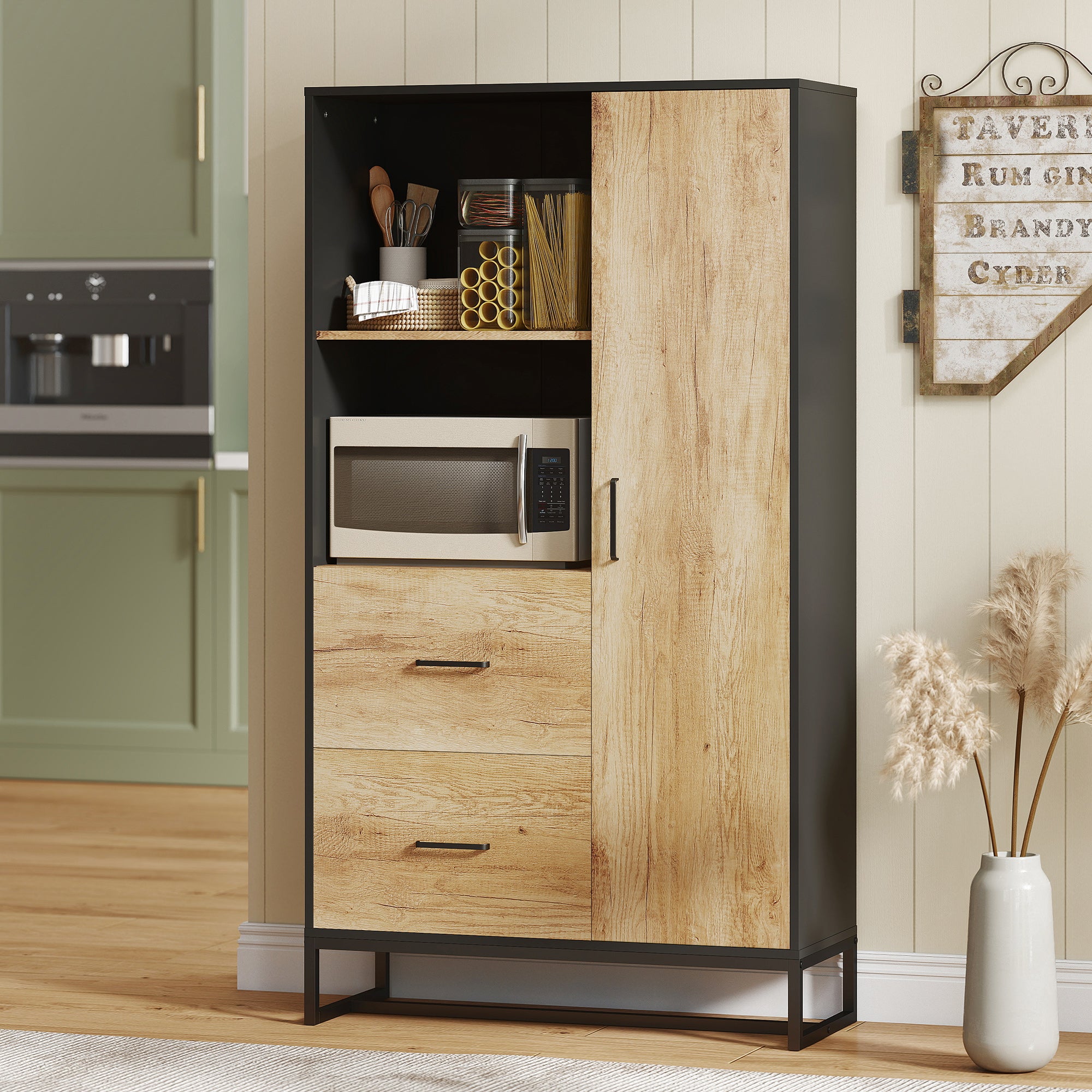 HOMCOM Tall Kitchen Cupboard, Freestanding Kitchen Pantry Cabinet with Adjustable Shelves, Drawers and Soft Close Door, 160cm 