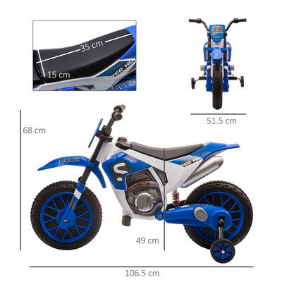 HOMCOM 12V Kids Electric Motorcycle Ride-On, with Training Wheels, for Ages 3-6 Years - Blue 