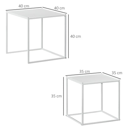 HOMCOM Square Nesting Coffee Table Set of 2, Modern Nest of Tables, Sofa Side Tables with Steel Frame for Living Room, Bedroom, Small Space, White