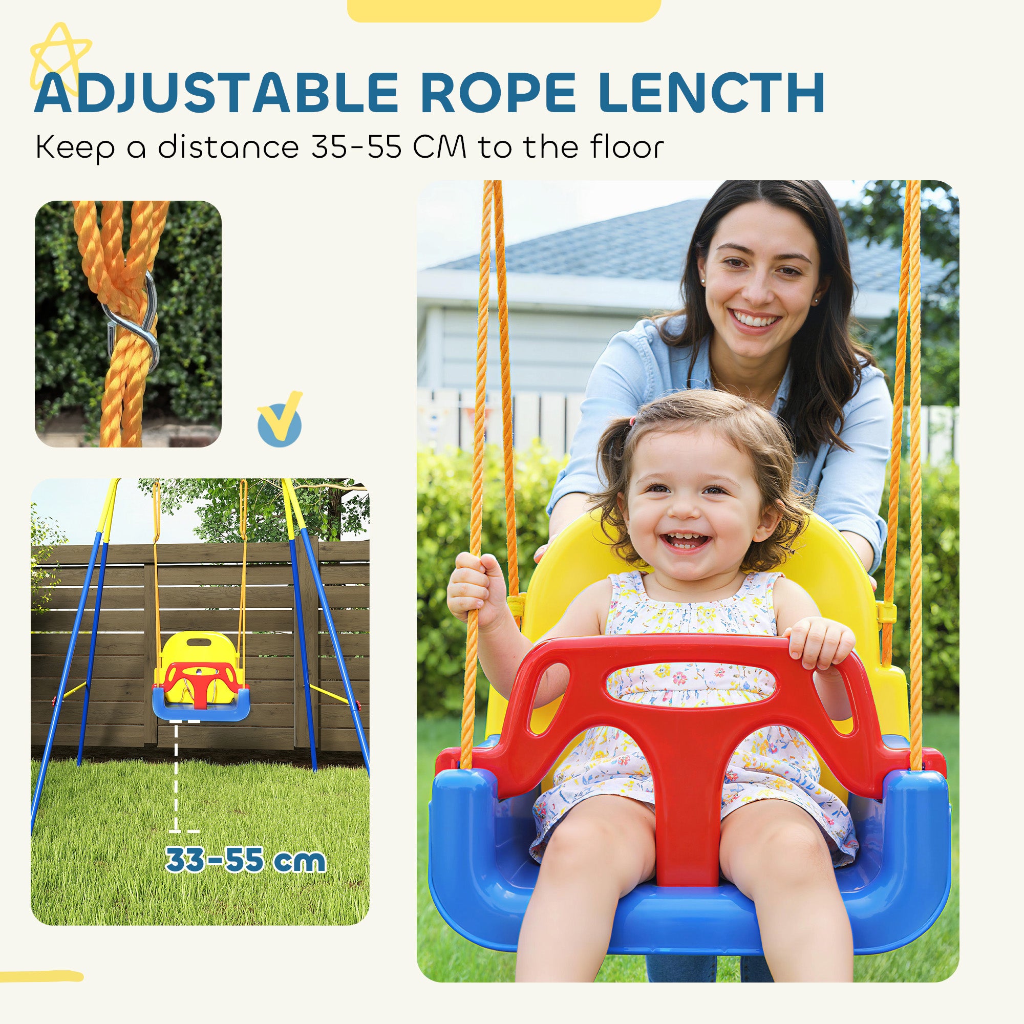 AIYAPLAY 3 in 1 Toddler Swing Set, Folding Child Swing Set with Seat Belt, Adjustable Seat for Outdoor Indoor, Blue 