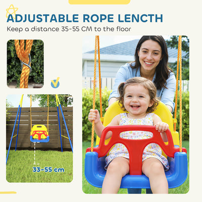 AIYAPLAY 3 in 1 Toddler Swing Set, Folding Child Swing Set with Seat Belt, Adjustable Seat for Outdoor Indoor, Blue 