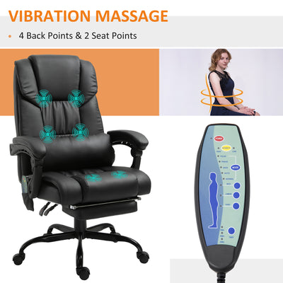 Vinsetto 6-Point Massage Office Chair, PU Leather Desk Chair with Adjustable Height and Footrest for Home Office, Black 