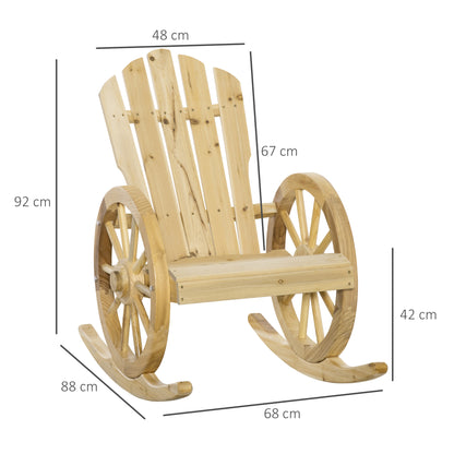 Outsunny Wooden Adirondack Rocking Chair Reclining Armchair Outdoor Garden Furniture Patio Porch Rocker - Natural 