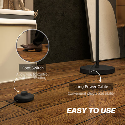 HOMCOM Floor Lamp for Living Room, Modern Standing Lamp with Double Layer Shade & Foot Switch, Minimalist Tall Pole Lampshade for Bedroom, Office, Black 