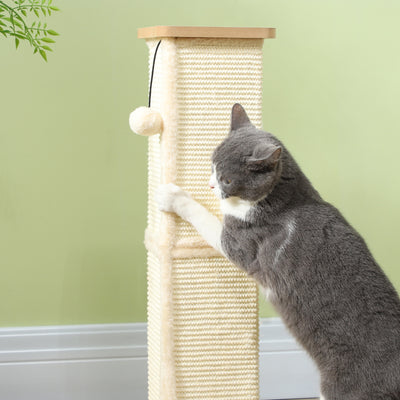 PawHut 3-in-1 Cat Scratching Post, 67cm Cat Scratcher w/ Track Ball Toy, Oak Tone 