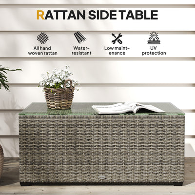 Outsunny 90 x 50cm Glass-Top Rattan Side Table - Dark Grey 