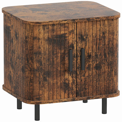 HOMCOM Bedside Table, Nordic Side Table with Roller Shutter Style Sliding Doors and Metal Legs for Bedroom, Living Room, Rustic Brown 
