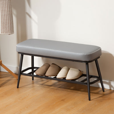 HOMCOM PU Leather Shoe Storage Bench - Grey 