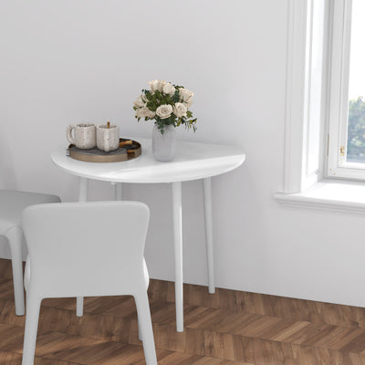 HOMCOM Folding Dining Table for 4, Round Drop Leaf Table, Modern Space Saving Small Kitchen Table with Wood Legs for Dining Room, White 