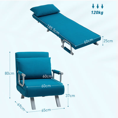 HOMCOM 4-in-1 Faux Suede Chair Bed - Blue 
