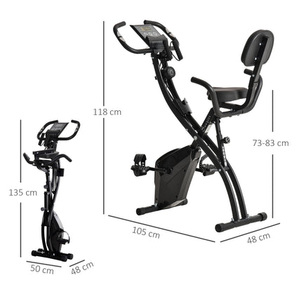 HOMCOM 2-in-1 Folding Exercise Bike with 8-Level Magnetic Resistance, Arm Resistance Band, Pulse Sensor, Black 