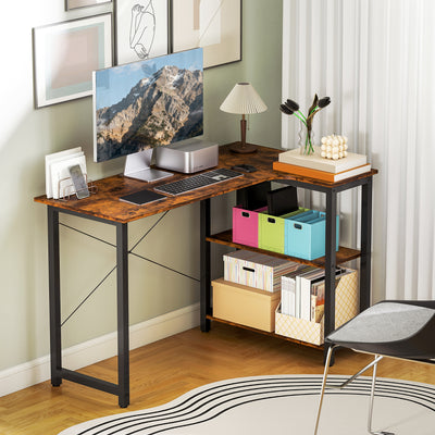 HOMCOM L Shaped Desk, Corner Computer Desk with Bookshelf for Home Office, Study Room, Workstation, 120 x 73.2 x 75cm, Rustic Brown 