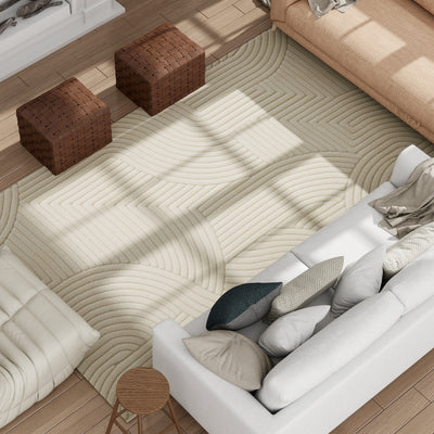 HOMCOM Modern Geometric Rug, Thick Plush, Non-Slip, 160 x 120 cm – Cream, Living Room/Bedroom/Office 