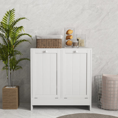 kleankin Double Hamper Laundry Storage Cabinet - White 