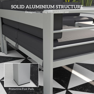 Outsunny Five-Piece Aluminium Garden Sofa Set, with Glass-Top Table - Grey 