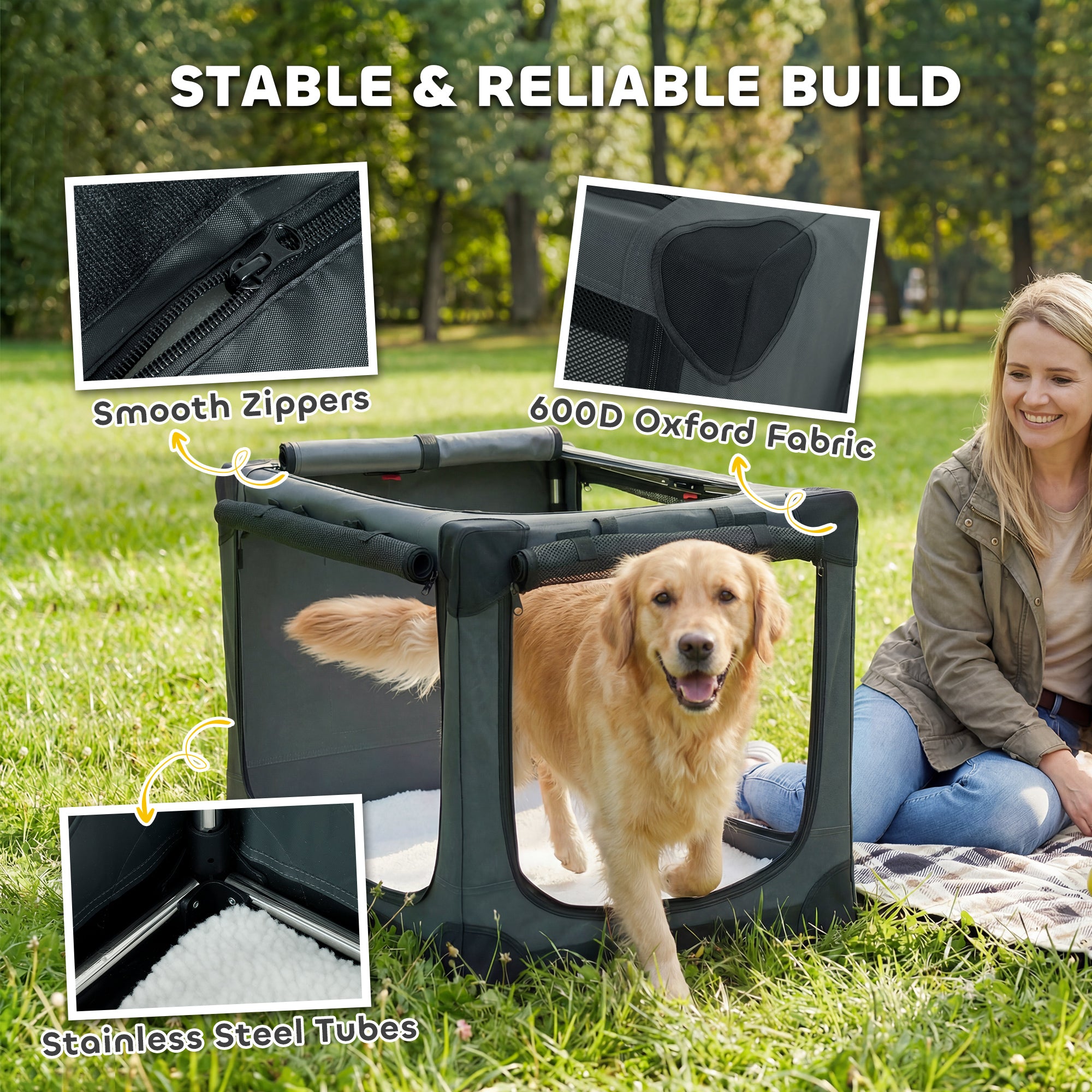 PawHut Soft Dog Crate Pet Travel Crate 90 x 64 x 64 cm with Removable Pad Mesh Window Army Green 