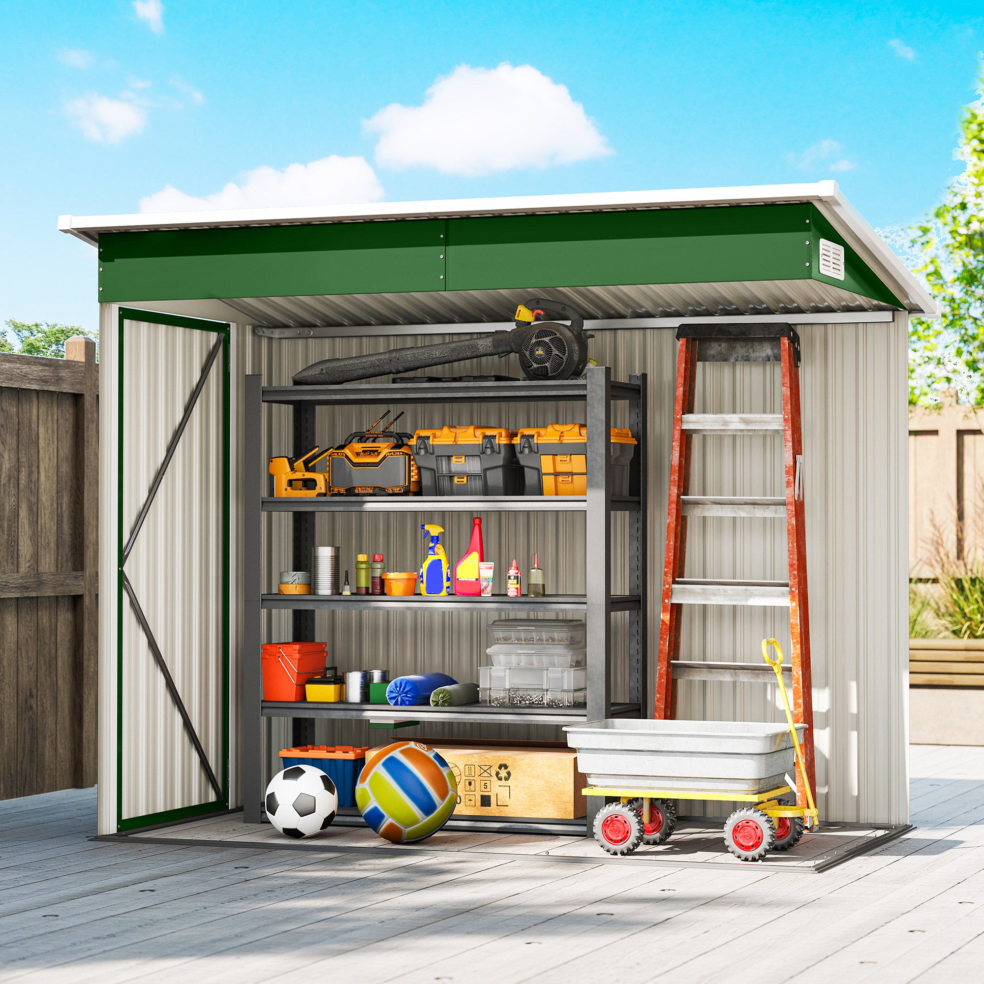 Outsunny 7.5 x 4.3ft Metal Garden Storage Shed, Waterproof Outdoor Shed with Triple Lockable Door, Gloves, Vents, Green 