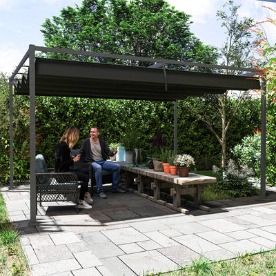 Outsunny 4 x 3m Metal Pergola, with Retractable Canopy Roof - Black 